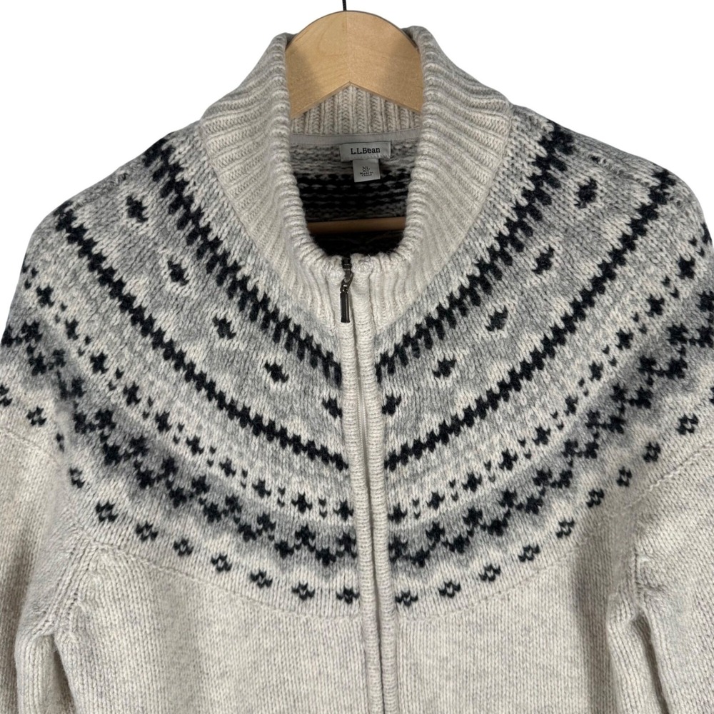 LL Bean Lambswool Fair Isle Full Zip Cardigan Sweater Womens XL Nordic 503420